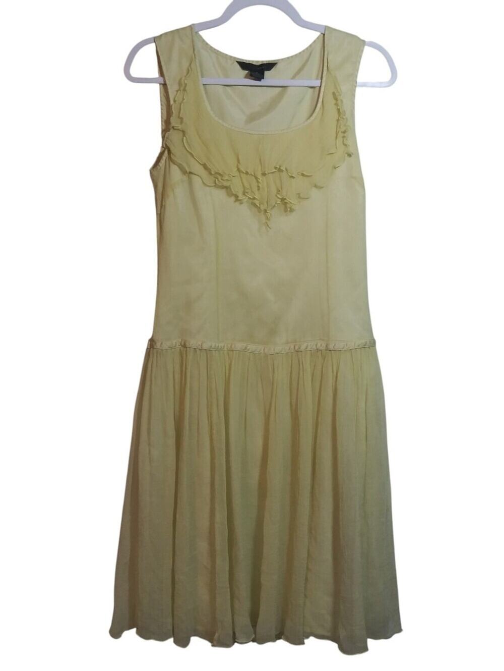 WD.NY 1920s Flapper Silk Midi Dress Yellow Ruffle & Pleated Chiffon Size 6